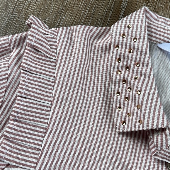 Mayoral Striped Button Down Striped Pink & White Blouse with a Shimmer - Picture 3 of 8